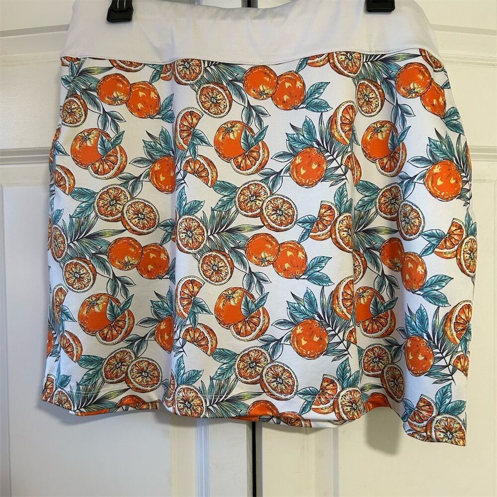 Coral Bay Women's Petite L Orange Geometric Golf Casual Skirt